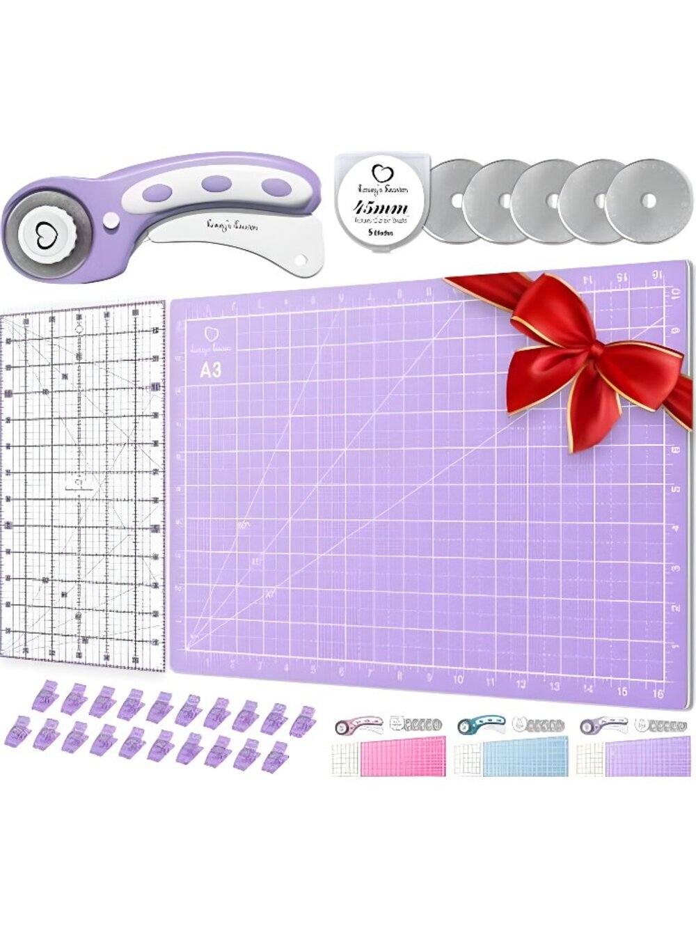 Rotary Cutter Set lavender - Quilting Kit incl. 45mm Fabric Cutter